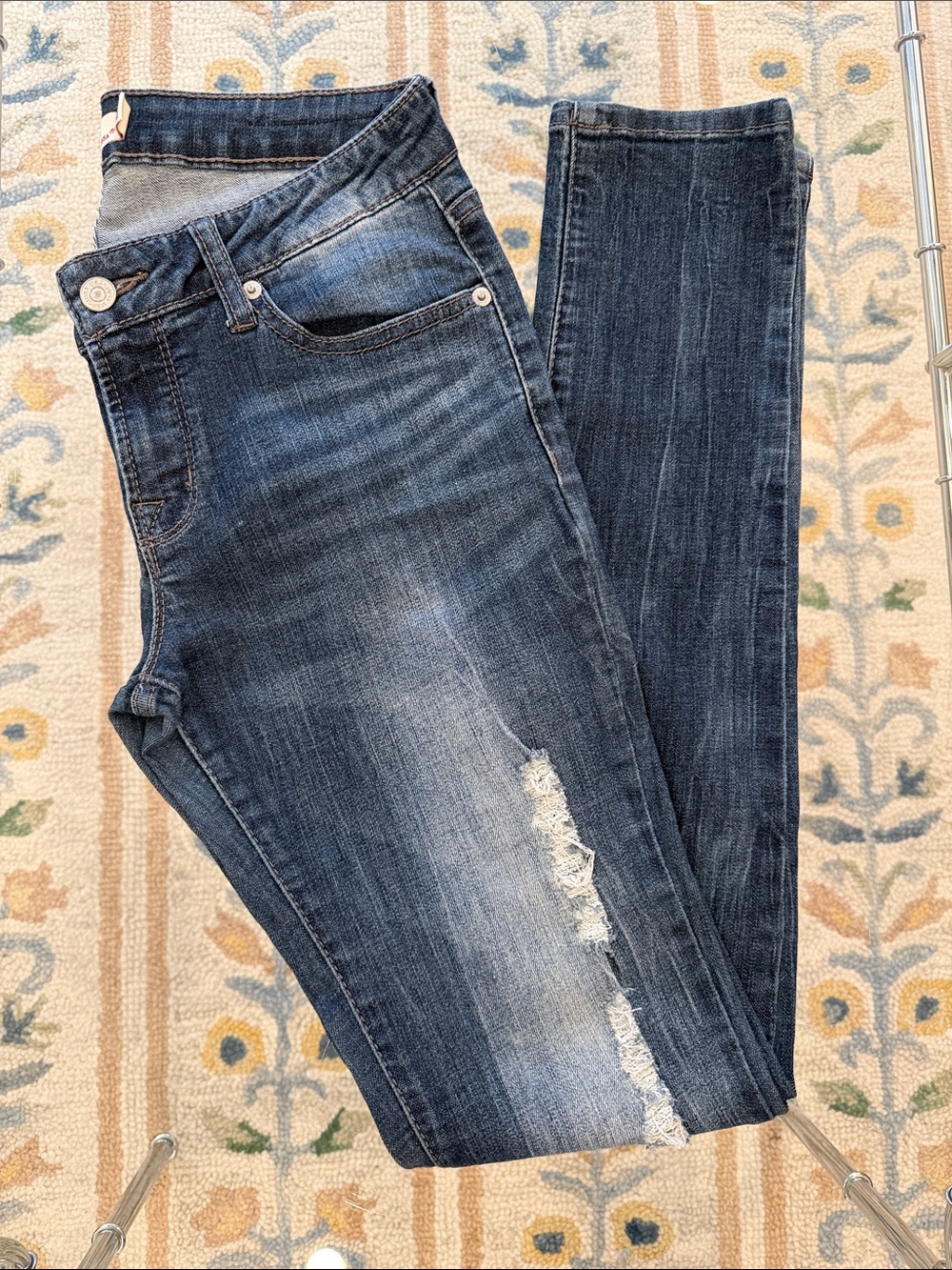 Just USA Women's Dark Blue Skinny Jeans with Distressed Detail